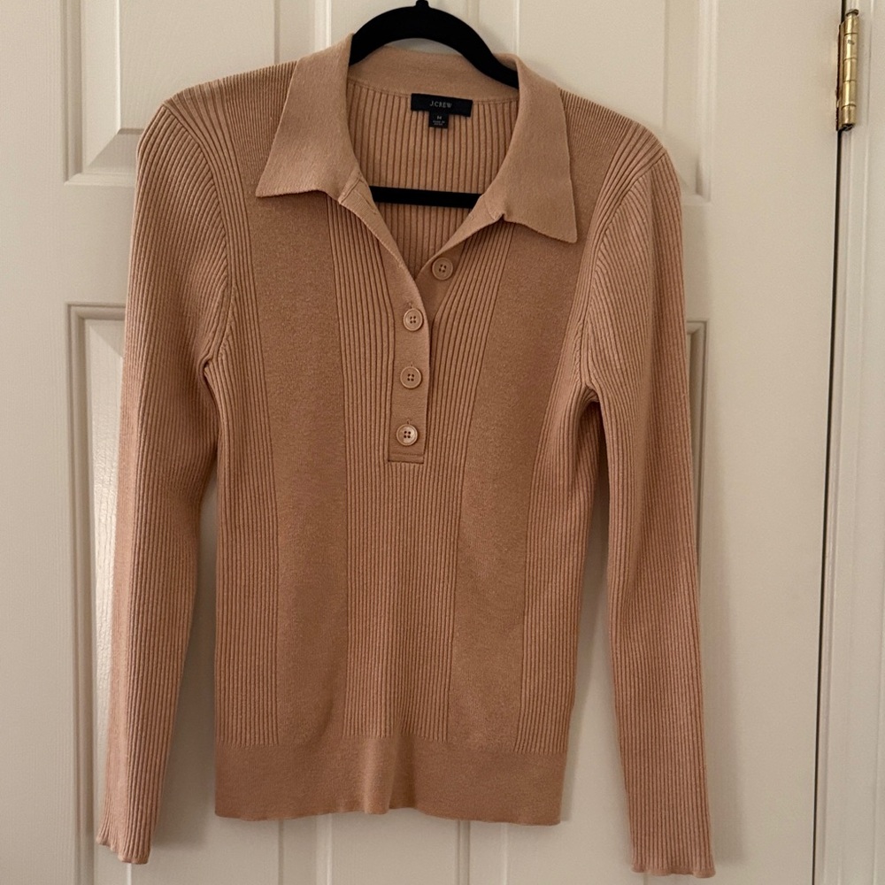 J. Crew Camel Ribbed Polo Sweater